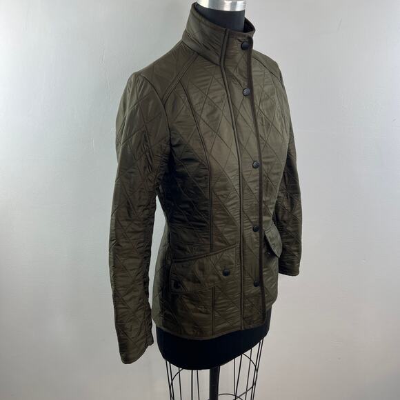 BARBOUR Cavalry Polarquilt Olive Green Jacket Quilted Snap Front Mock Neck Sz 4 - Picture 6 of 11